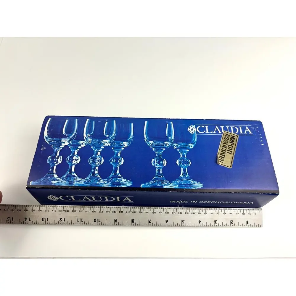 Set of‎ 6 Claudia Liqueur Glasses Cut Knob Stem Lead Crystal Czechoslovakia